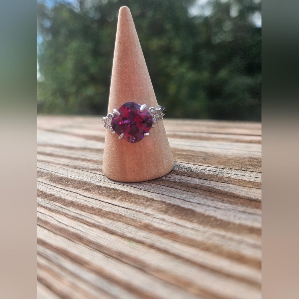 Elegant Purple CZ Gemstone Sterling Silver Ring